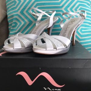 Prom Silver Royal Heeled Sandals With Rhinestones